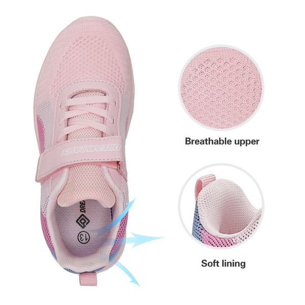 [EZ-Ons MagicZips] Boys Girls Tennis Running Shoes - PINK GREY BLUE - 3